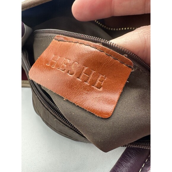 Heshe Handbag Patchwork Leather Satchel Shoulder Bag Multicolor Colorful Purse - Picture 9 of 12